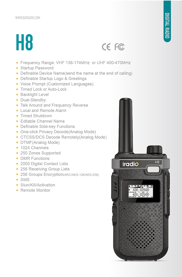 Iradio H8 High Frequency Range VHF/UHF Two Way Radio, Portable Walkie Talkie