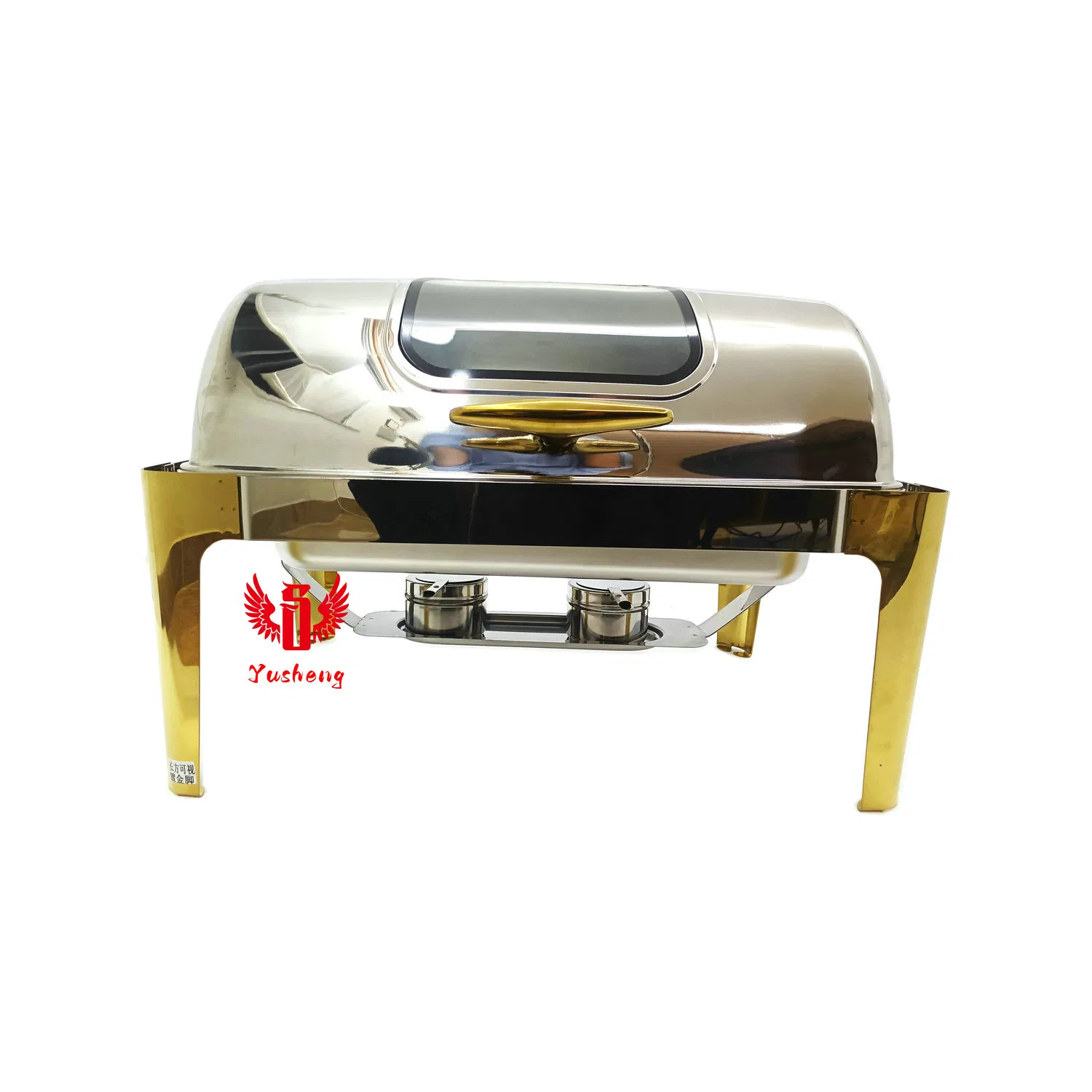 Buffet Dish Visible Lid Rectangular Stand Gold-Plated Chafing Dish China Good Price