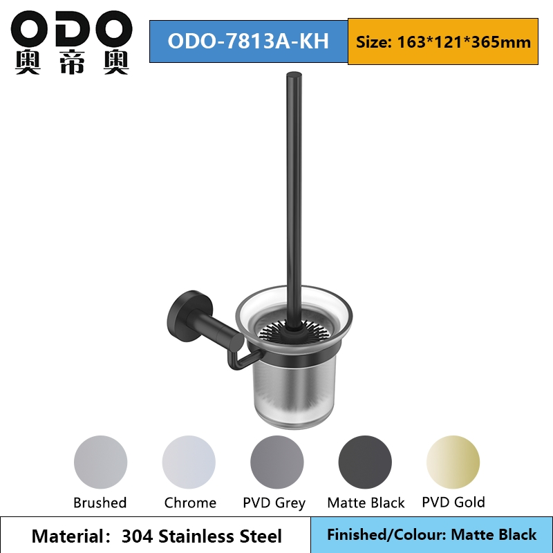 Ёршик для унитаза матово-черный со стальным держателем и стеклянным стаканом