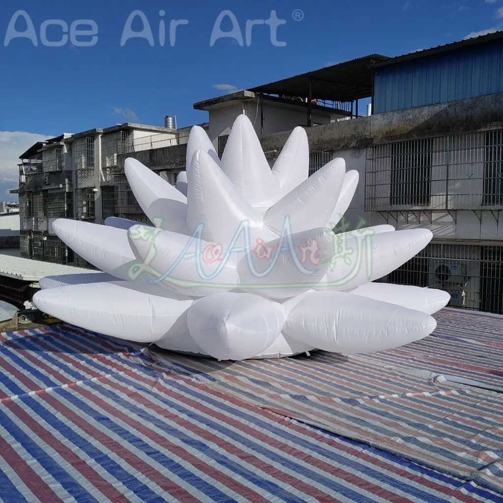 LED Lights Ground 5m Dia Inflatable Lotus Flower for Outdoor Decoration Advertising