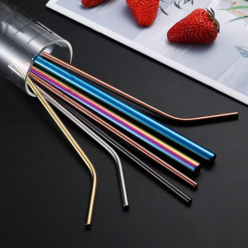 Restaurant Milk Tea Beverage Coffee 304 Stainless Steel Color Set Metal Straw