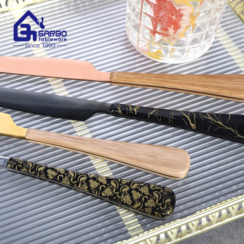 Plastic Fake Wooden Pattern Handle Stainless Steel Cutlery Dinner Fork