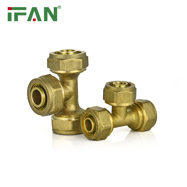 Ifan Brass Color Pex Pipe Fittings Brass Tee for Floor Heating