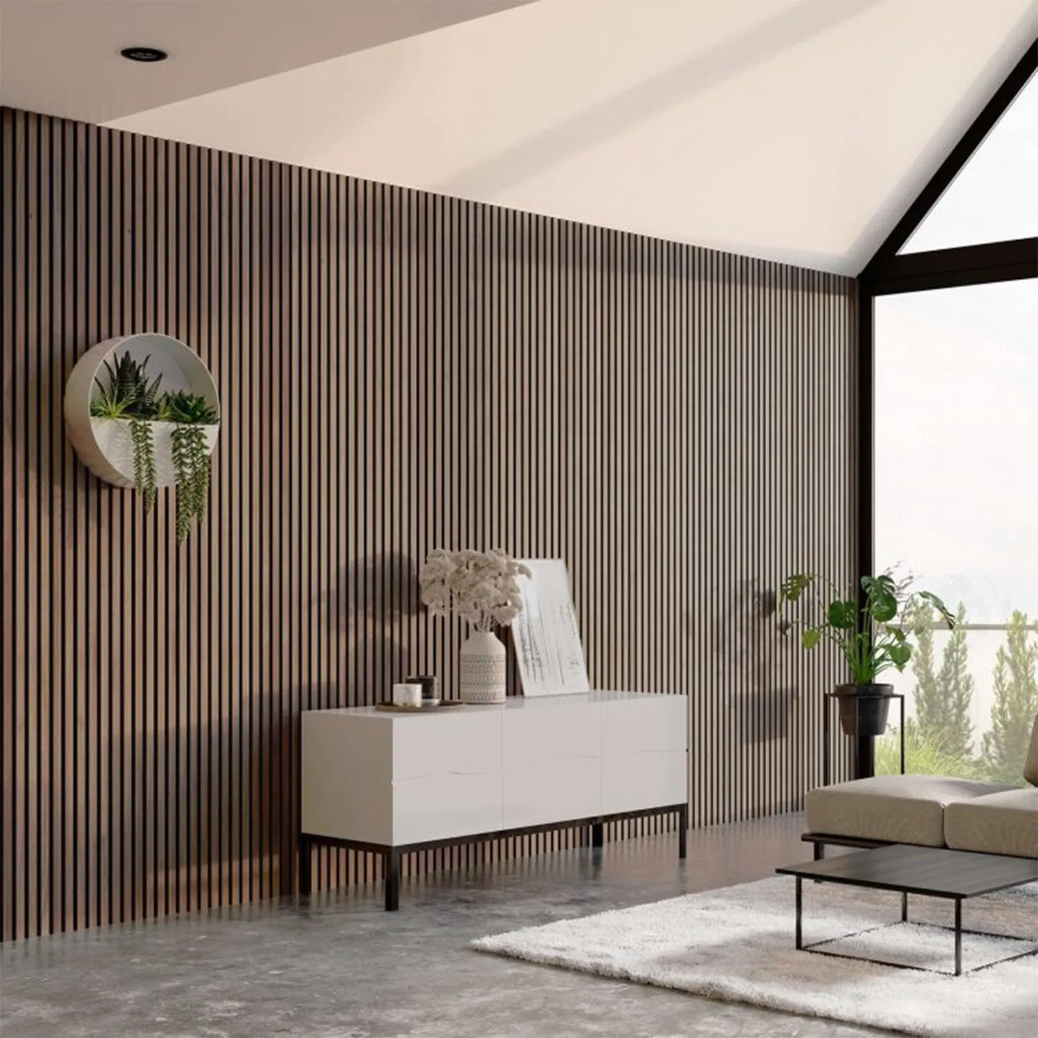 Natural Wood Veneer Slat Panels with Customizable Shapes for Green Design