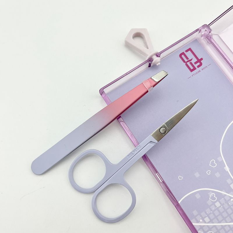 2PCS Stainless Steel Eyebrow Set Tweezer and Scissors Cosmetic Tool Nail Care Set