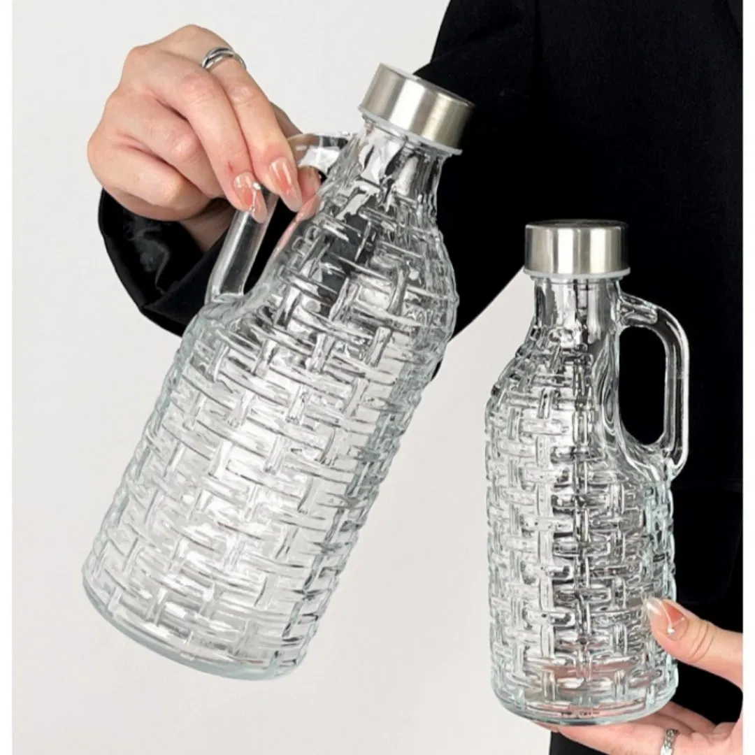1L 500ml Glass Milk Bottles with Lids Airtight Thick Reusable Glass Pot Leakproof Glass Jug with Cap