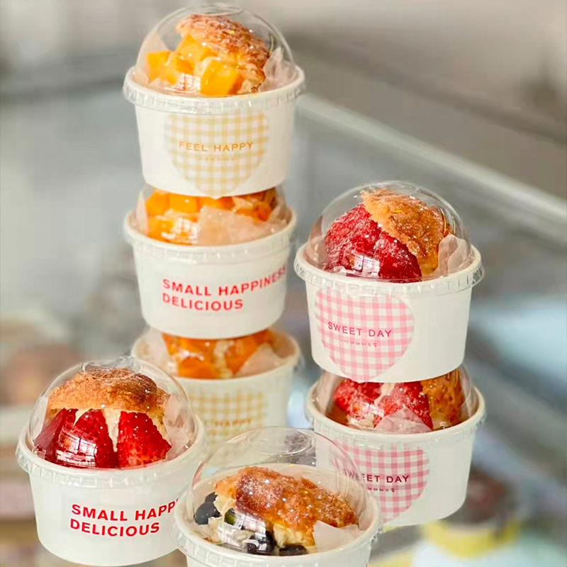4oz 5oz 6oz 8oz Custom Printed Design Food Grade Ice Cream Packaging Disposable Paper Ice Cream Cup with Lid