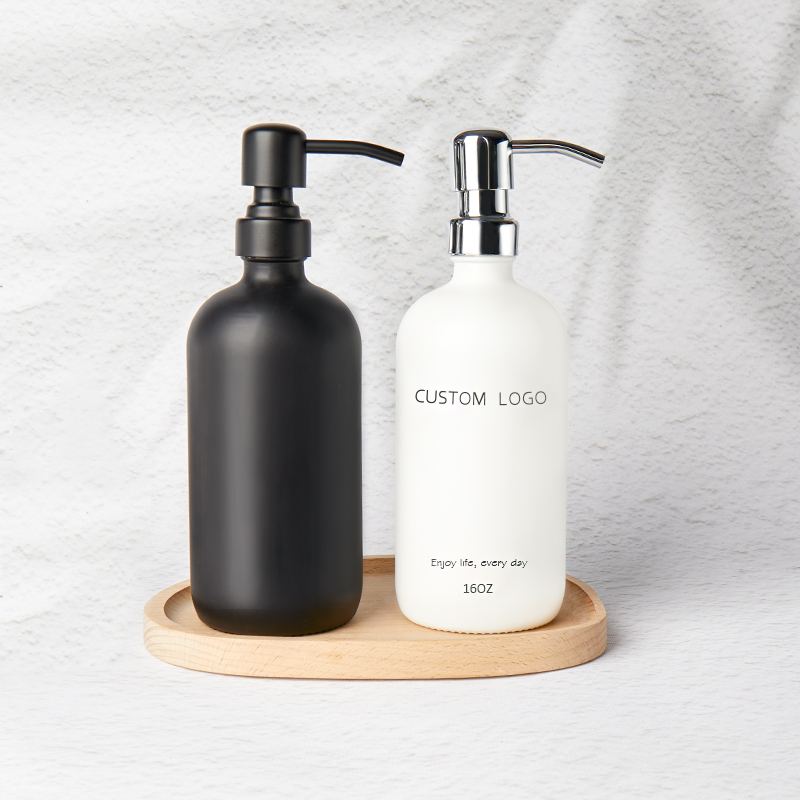 Luxury Glass Round Boston Bottle with Pump for Liquid Soap Hand Washing Shampoo and Body Washing