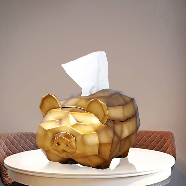 Cute Tissue Box Resin Pig Paper Box for Living Room Table Storage Decoration