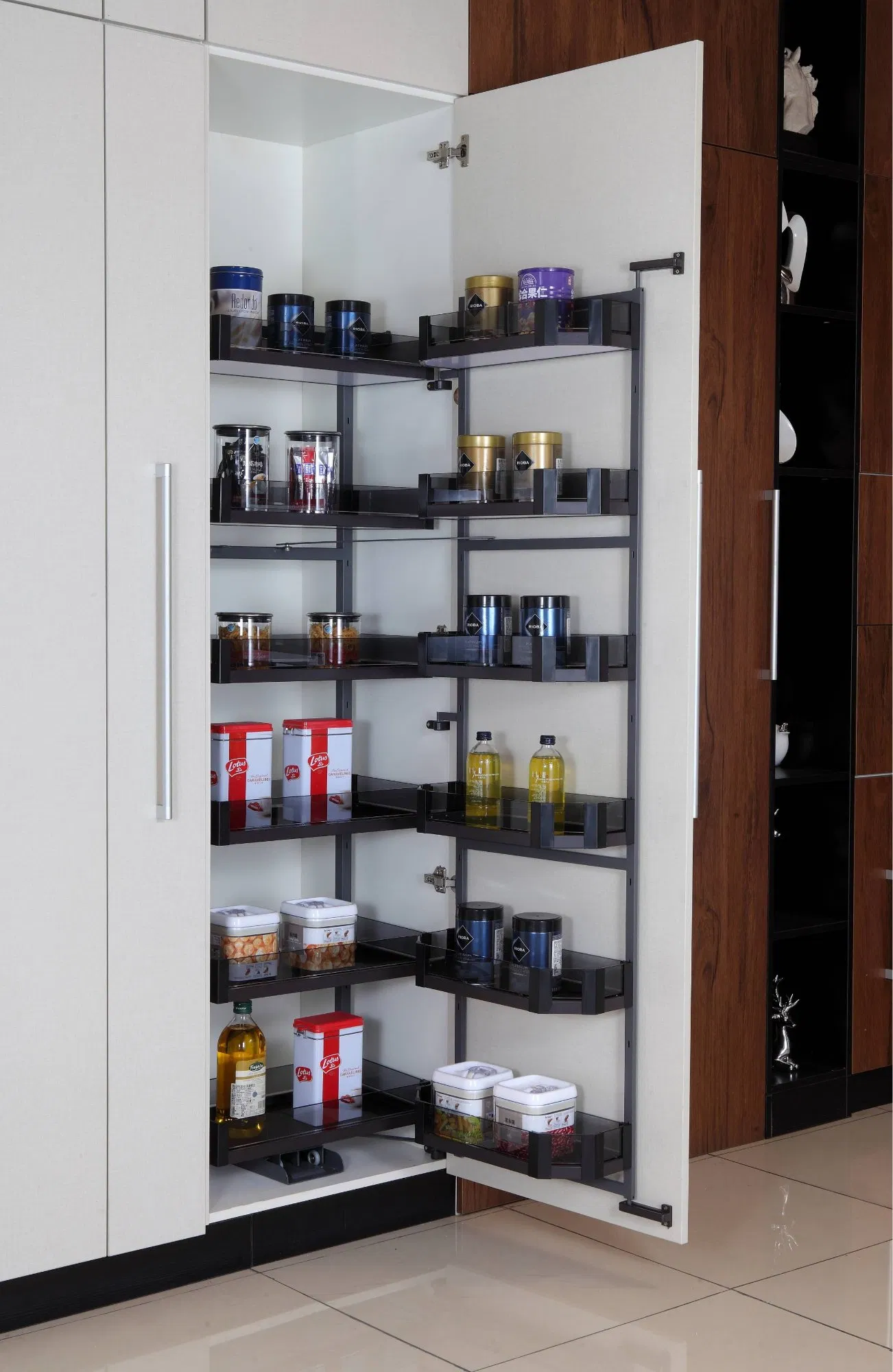 Алюминиевый органайзер для высокого кухонного шкафа, 6 полок