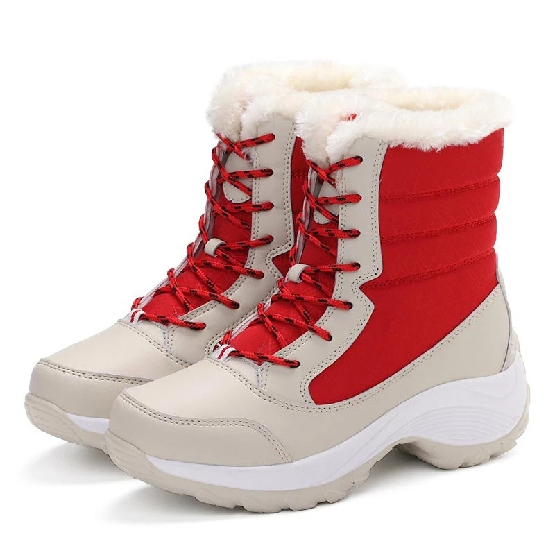 2021 Fashion Waterproof Platform Warm Women Snow Boots Lace-up Wedges Ankle Boots