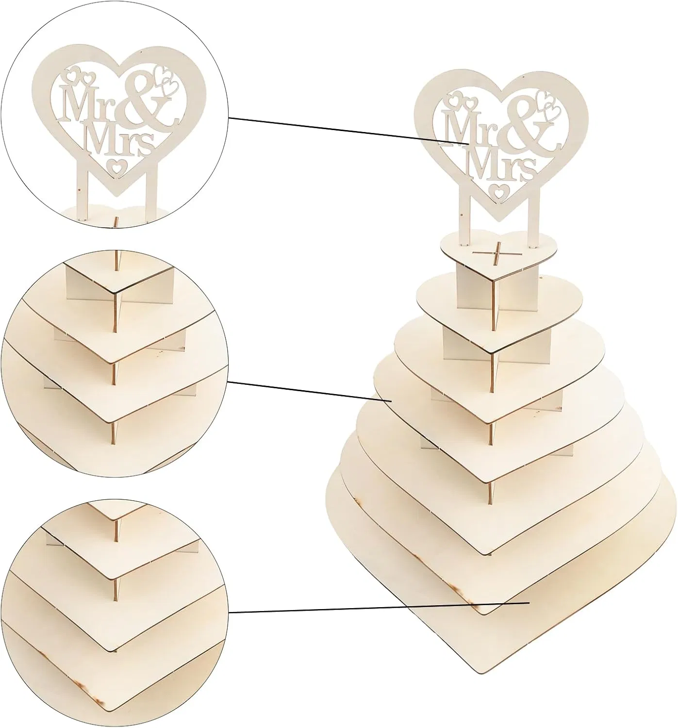 Elegant Heart-Shaped 7-Tier Wooden Chocolate Display Stand for Events