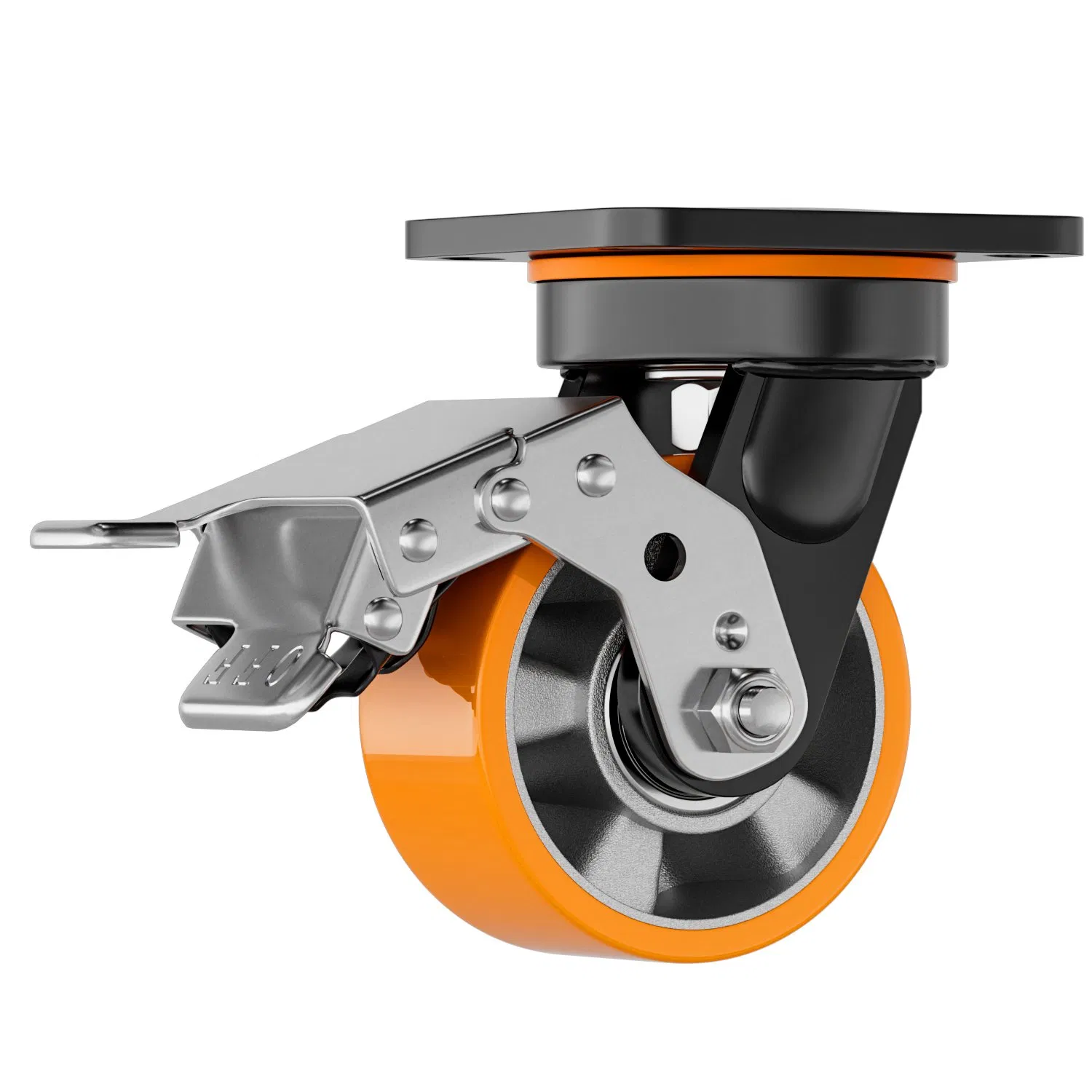 4/5/6/8 Inch Yellow Industrial Heavy Duty Polyurethane Furniture Wheelbarrow Caster Solid Trolley Brake Wheel