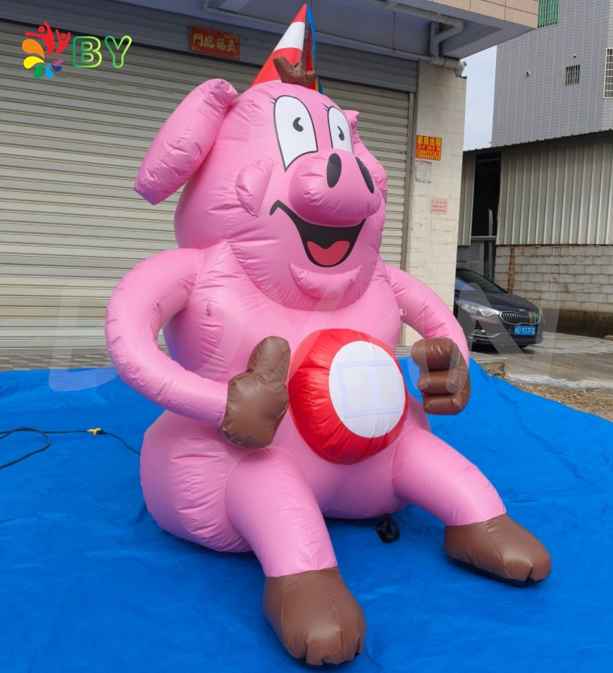 Lovely Giant Shopping Mall Inflatable Pink Pig Cartoon Inflable for Restaurant Decoration