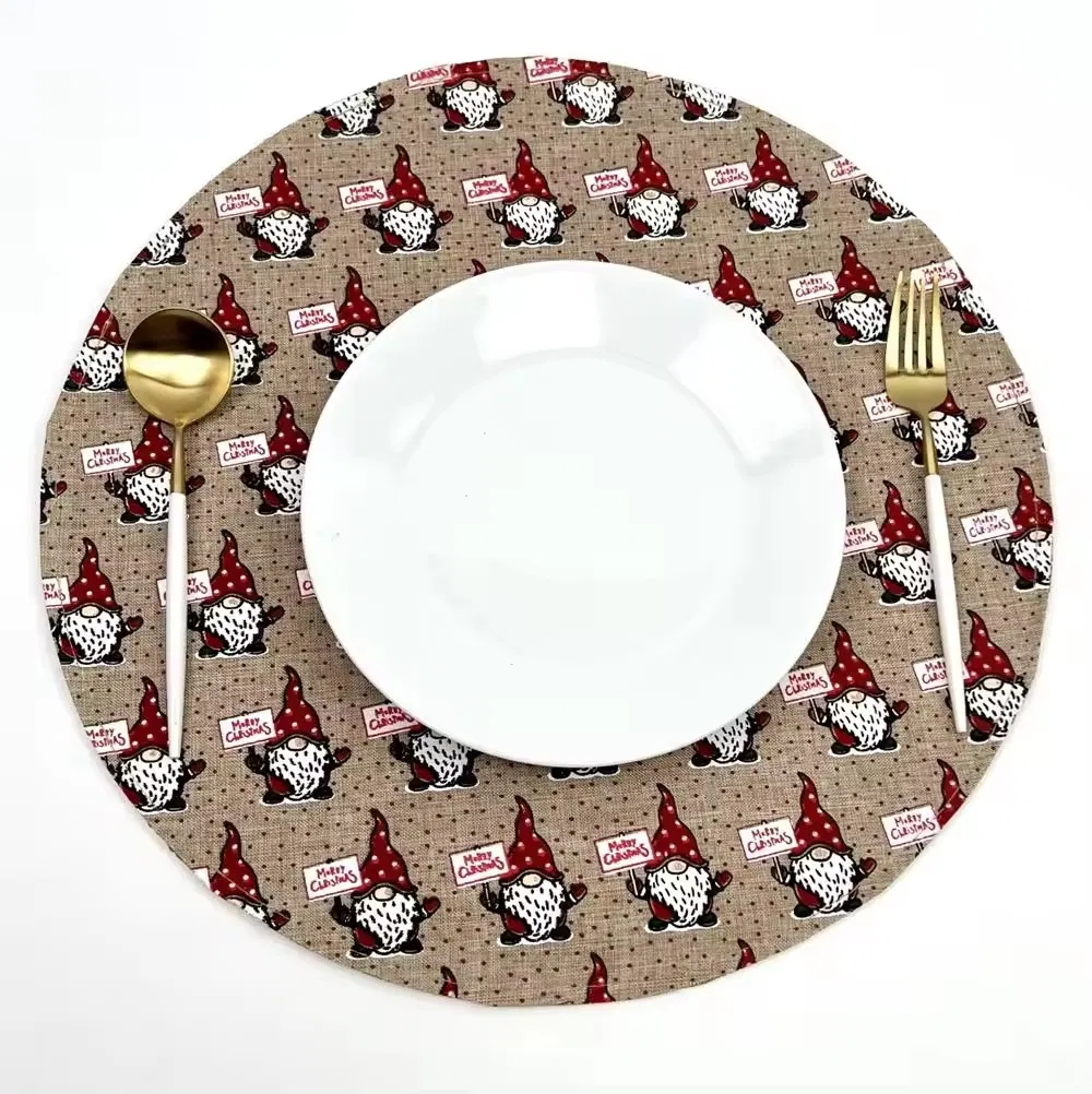 X'mas Heat-Resistant Table Decorative Polyester and Paper Woven Stars Printed Round Placemat