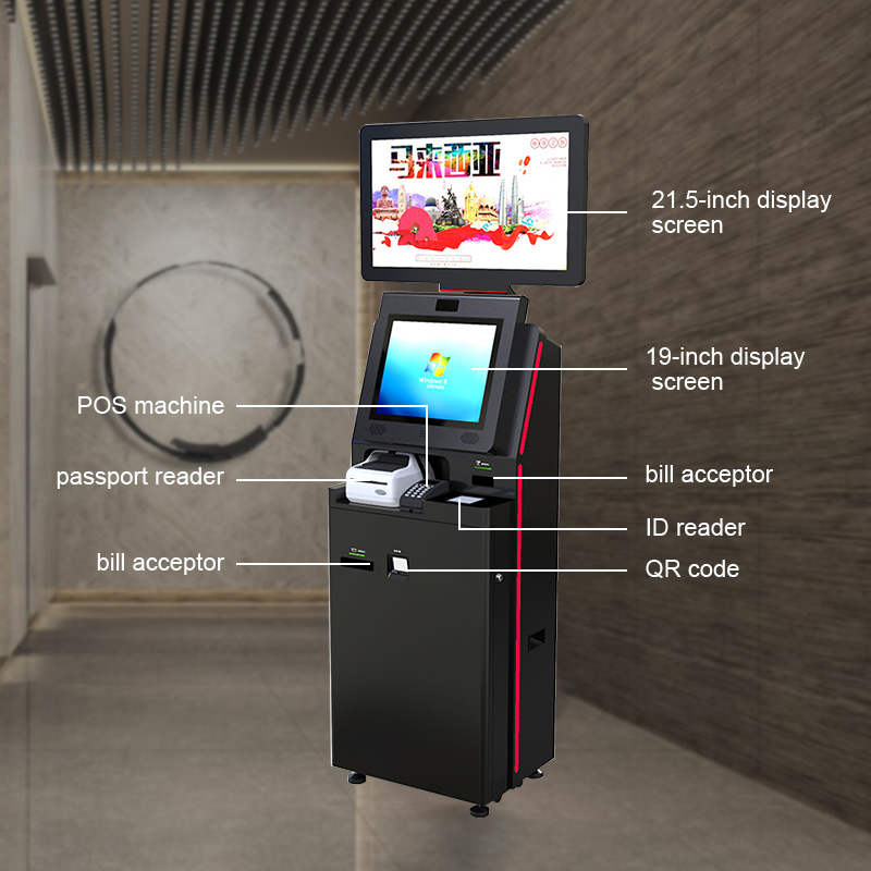 21.5 Inch Dual-Screen Check in Kiosk with Card Dispenser for Hotel Kiosk