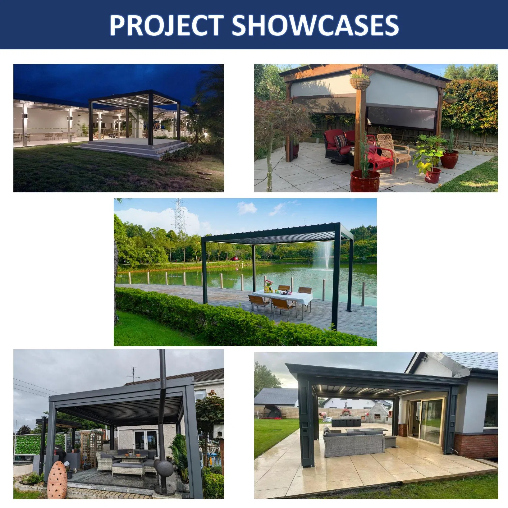 Aluminum Customized Electric Louvered Roof Backyard Pergola with Sunshade Screen