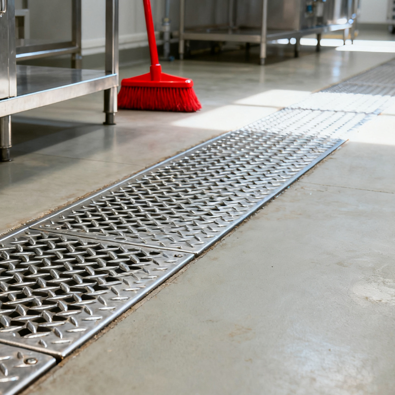 China Supplier Stainless Steel Kitchen Sewer Grate Cover Anti-Slip Groove Rainwater Drainage Grate Manhole Cover