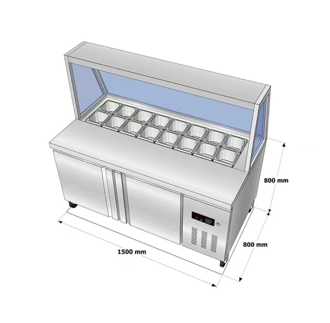Commercial 1.5m Direct Cooling Salad and Pizza Prep Refrigerator Salad Display Cabinets