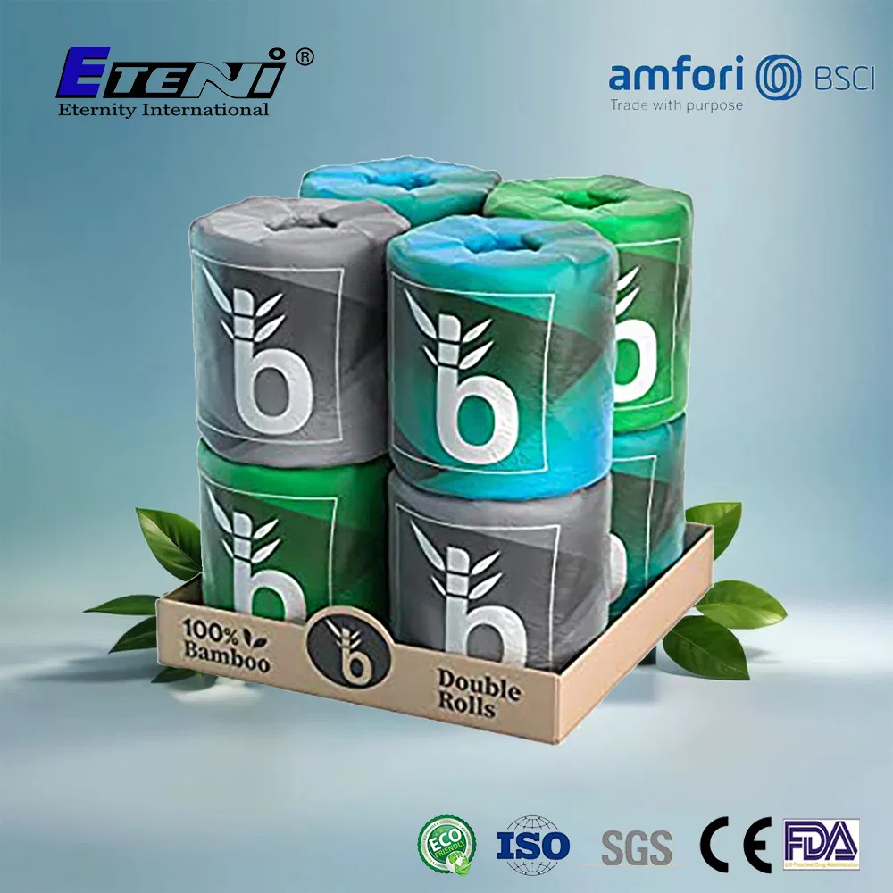 Bamboo Pulp with Pattern Customized Logo 24/48rolls Per Carton Plastic Free Paper