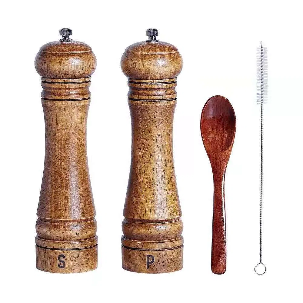 Hot Sell Wood Rubber 2 PCS Manual Salt Grinder Seasoning Jar Pepper Grinder Set for Kitchen
