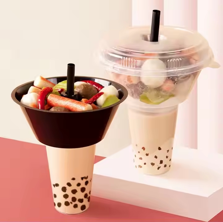 Disposable Hot Pot Plastic Beverage Milk Tea Cup Bowl Plastic Snack Container Cup Bowl