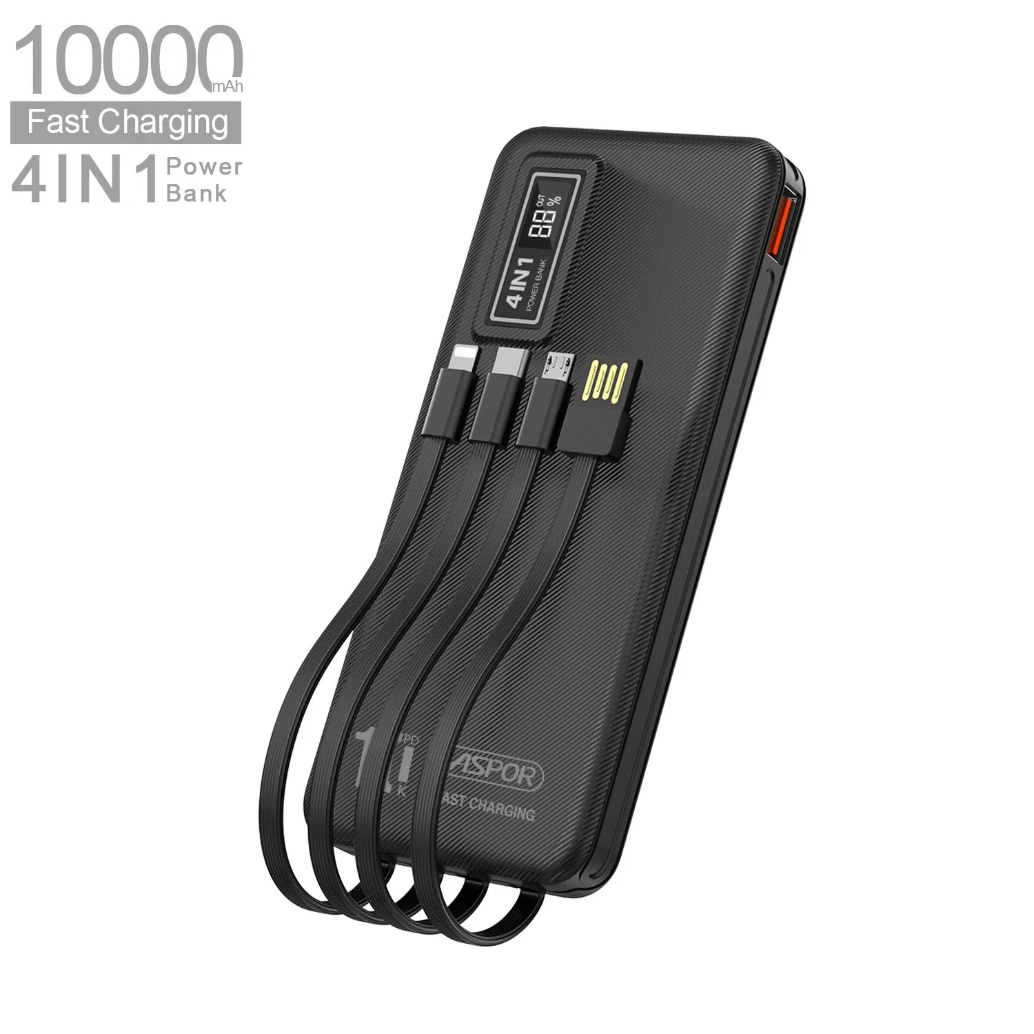 Aspor Power Bank A301pd Portable 20000mAh Fast Charging Built in Cables