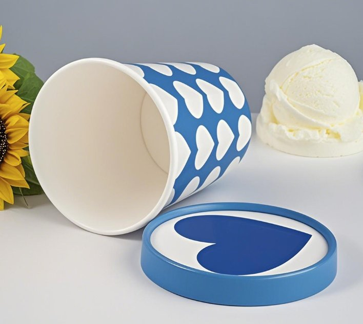 Ice Cream Packaging Cups with Lid Containers-Double PE Coating for Resistance to Leakage