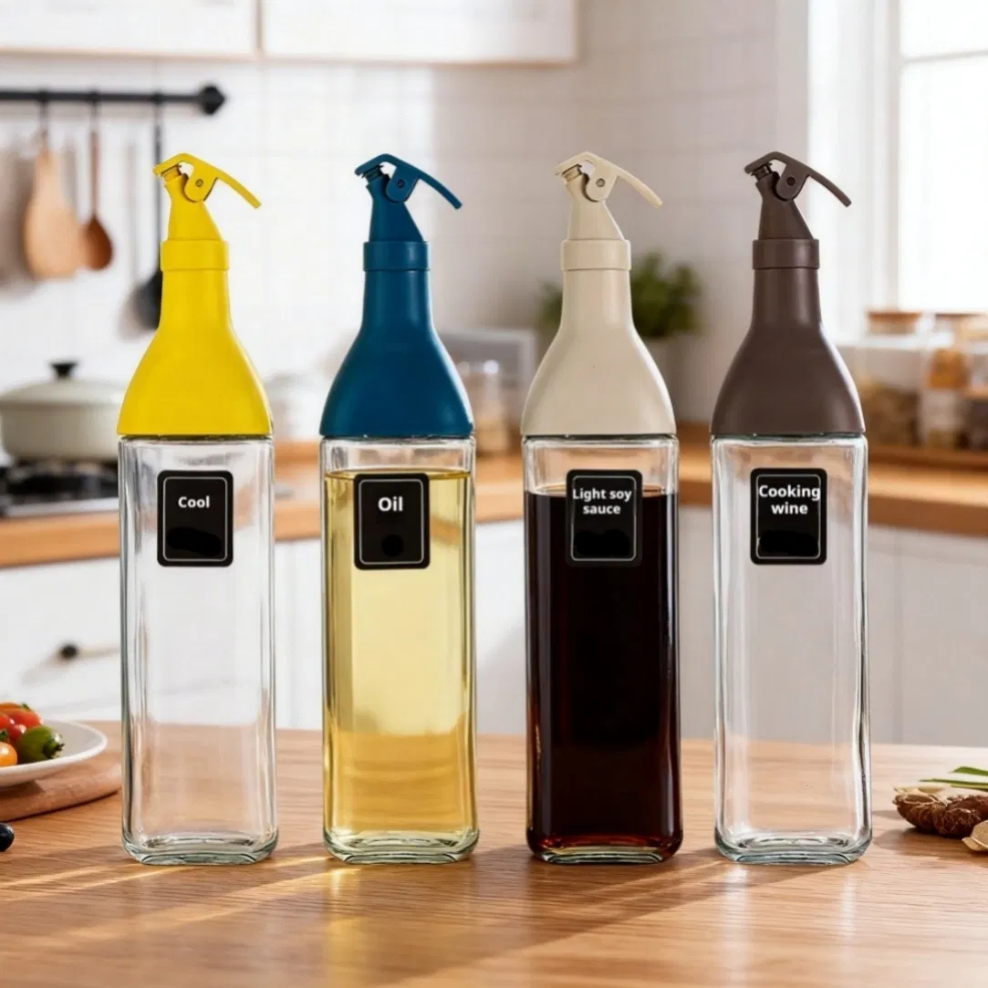 Square Shaped Oil Dispenser with Frosted Colored Finish for Elegant Table Presentation