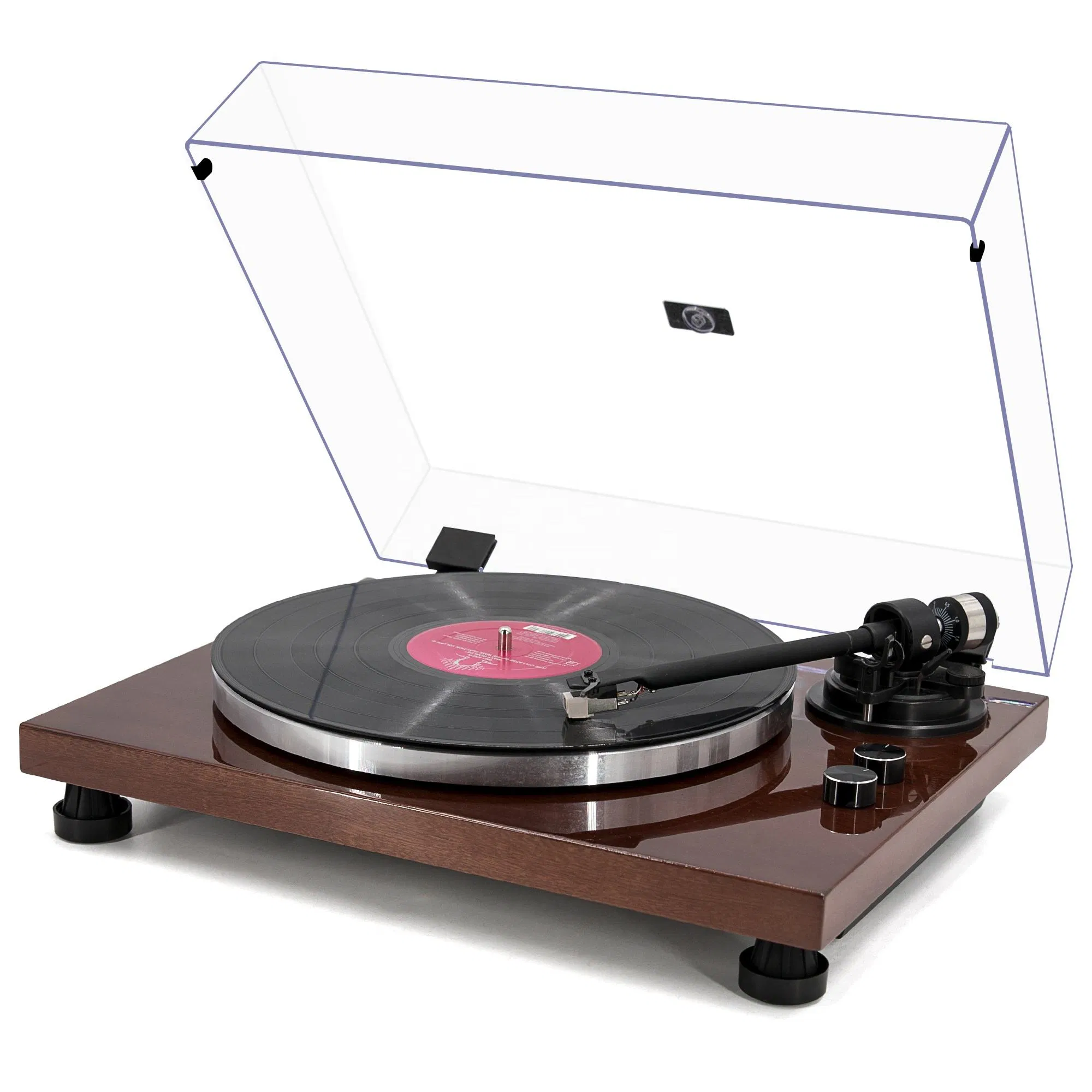 Винтажный проигрыватель винила с металлическим тонармом и Bluetooth