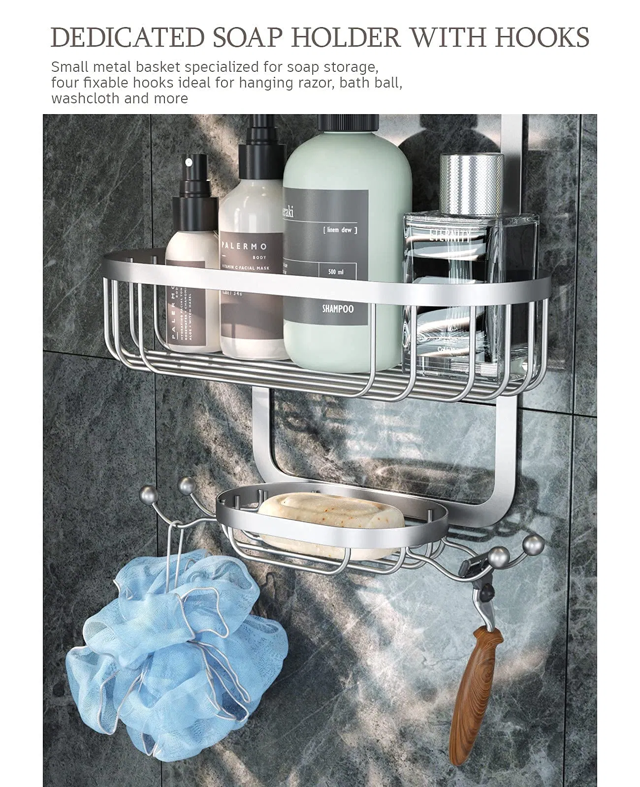 Bathroom Hanging Shower Organizer Over Head Caddy Shower Storage Bathtub Rack