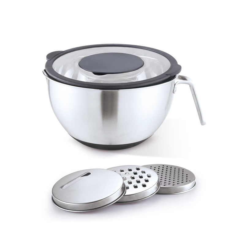 Popular 0.5mm Thickness Stainless Steel Salad Bowl with Grater Lid and Handle