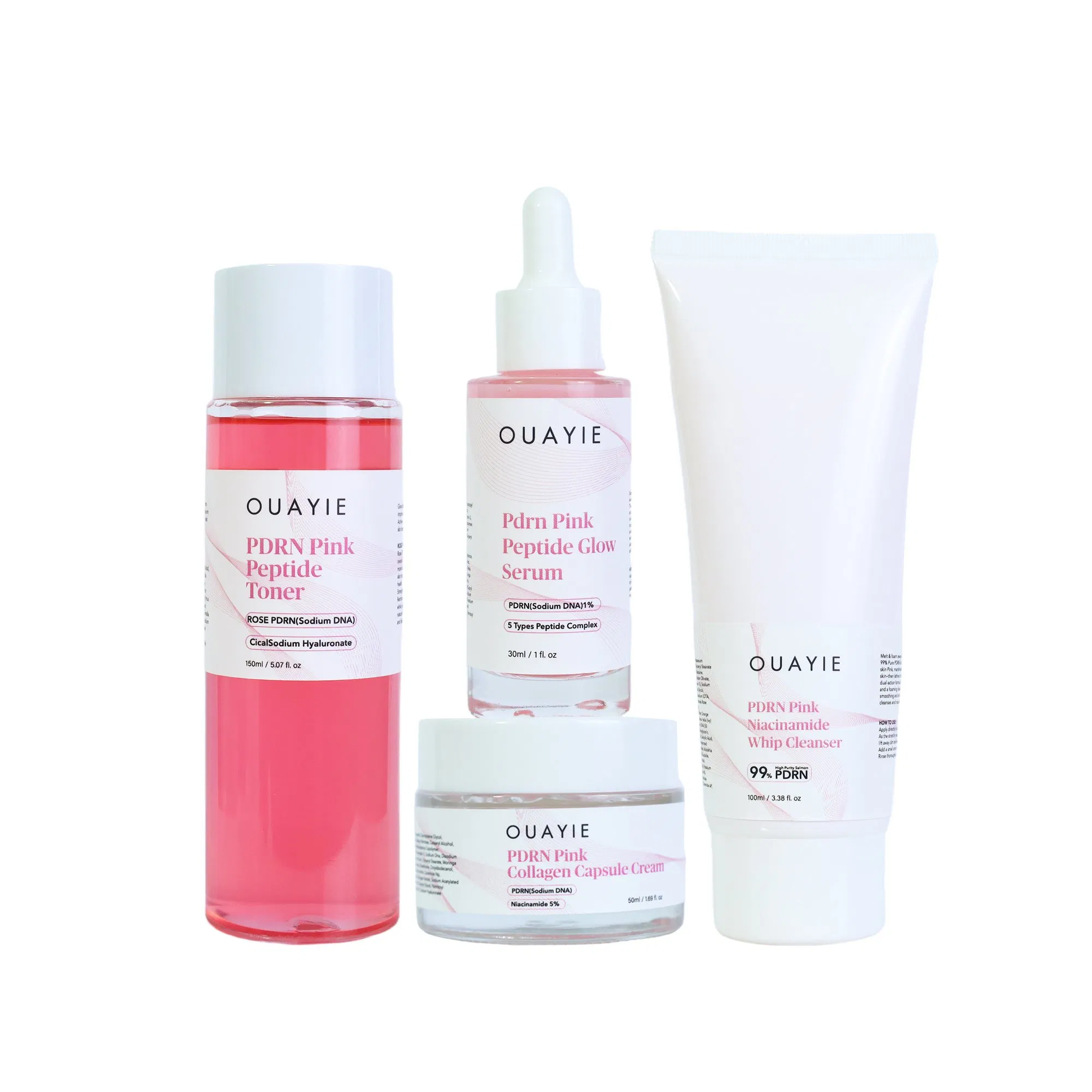 Beauty Cosmetics 4PCS Skin Care Moisturizing Hydrating Anti-Aging Pdrn Pink Peptide Set