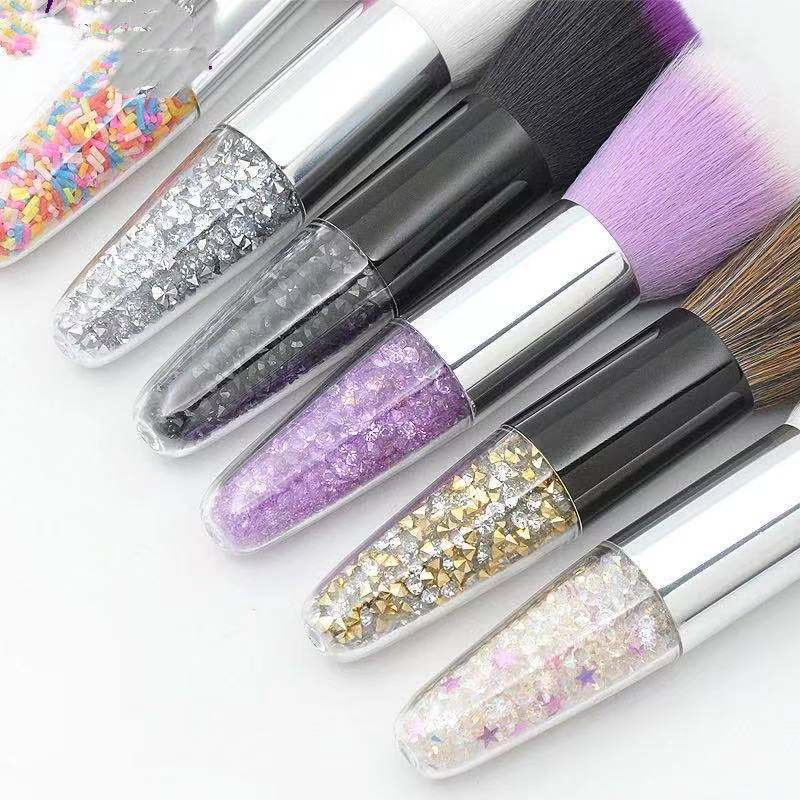 Nail Art Dust Brush Colorful Rhinestone Handle Nail Brush Remover Cleaner Soft Foundation Brushes for Manicure Tools
