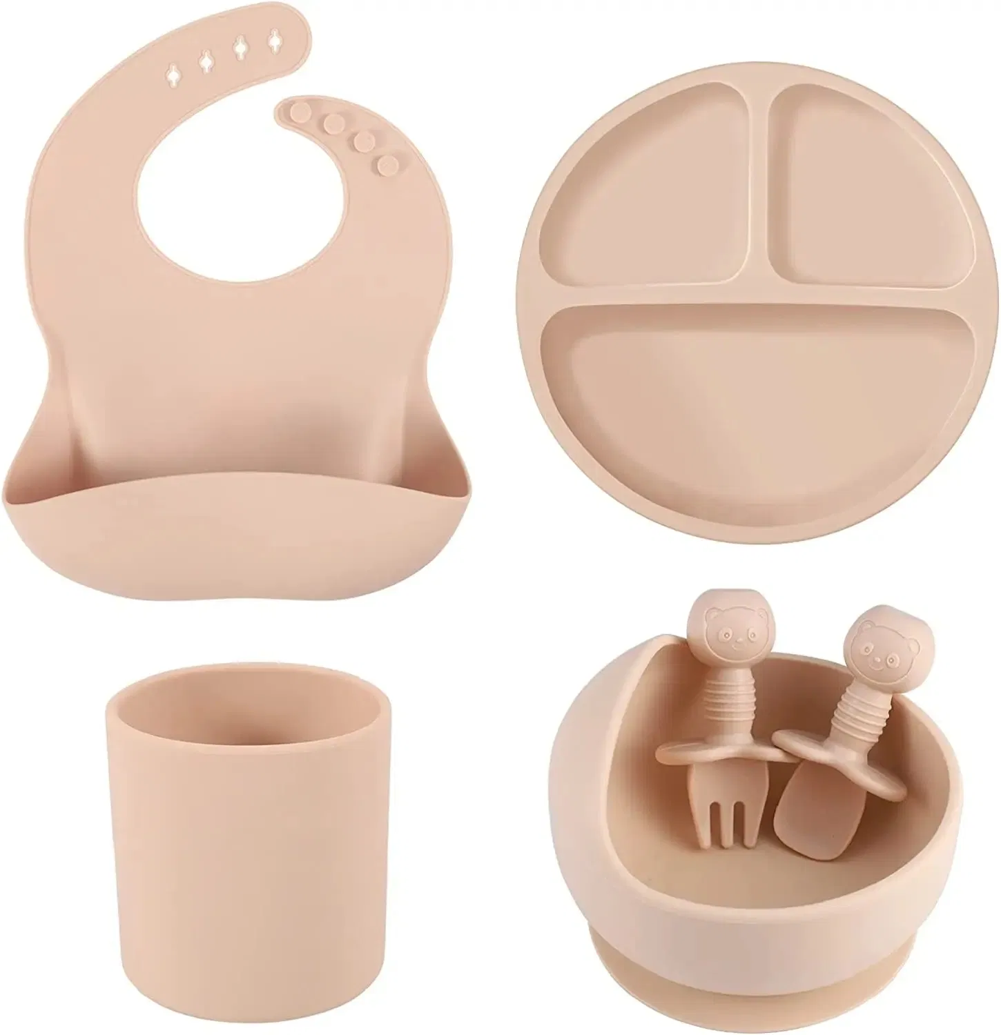 BPA Free Divided Food Feeding Bowl Silicone Kid Dinner Suction Baby Silicone Tableware Plate Bowl Spoon Set