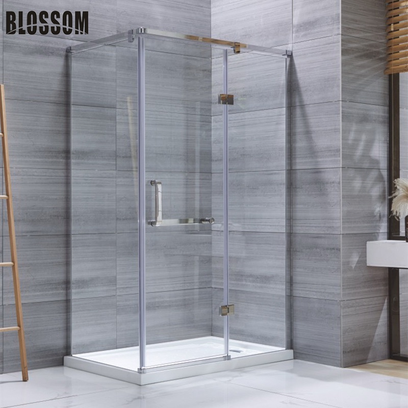 Pivot Hinged Bathroom Shower Tempered Glass Partition with Open Door