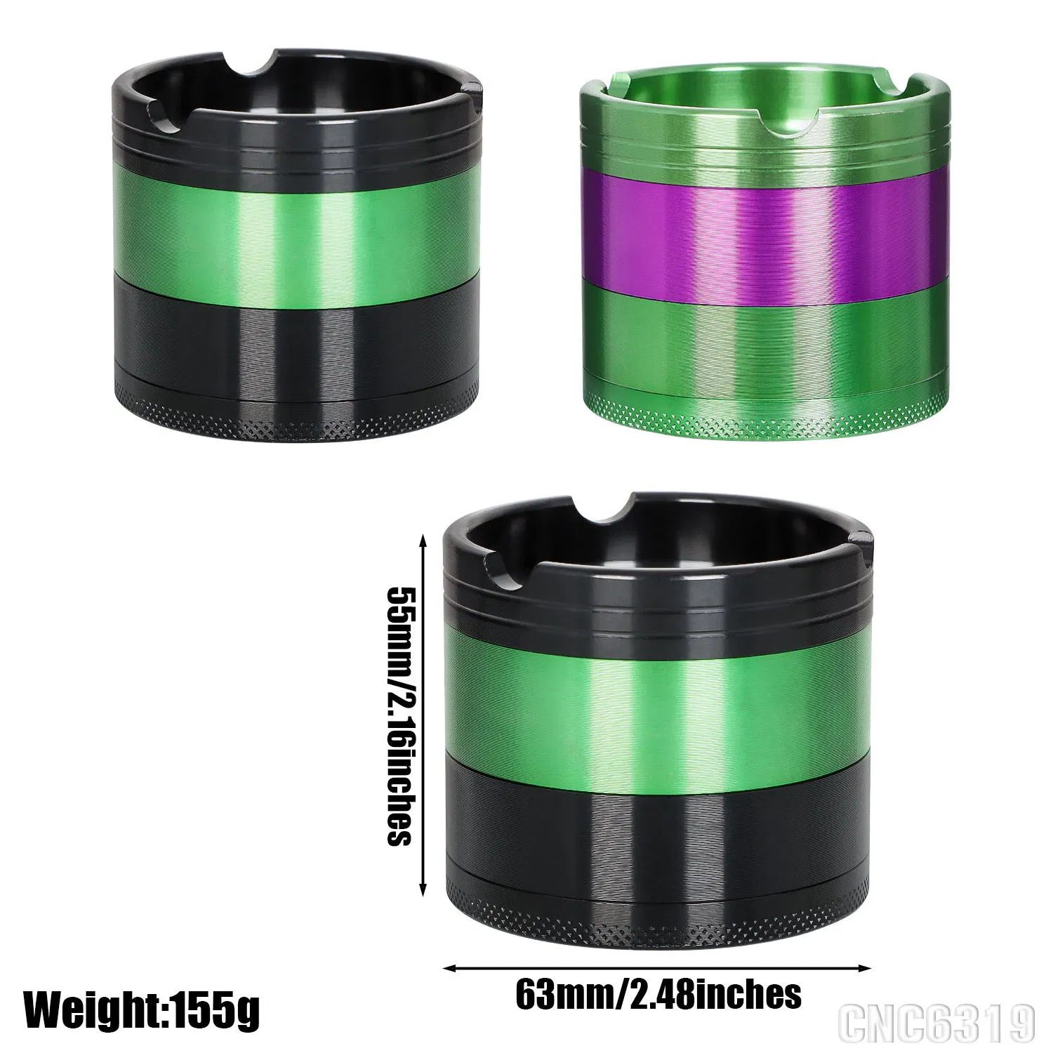 New Model Fashion 63mm Diameter Four-Layer Aluminium Alloy Grinder Top Lid Ashtray Metal Grinder Ash Tray DAB Tool Smoking Accessories