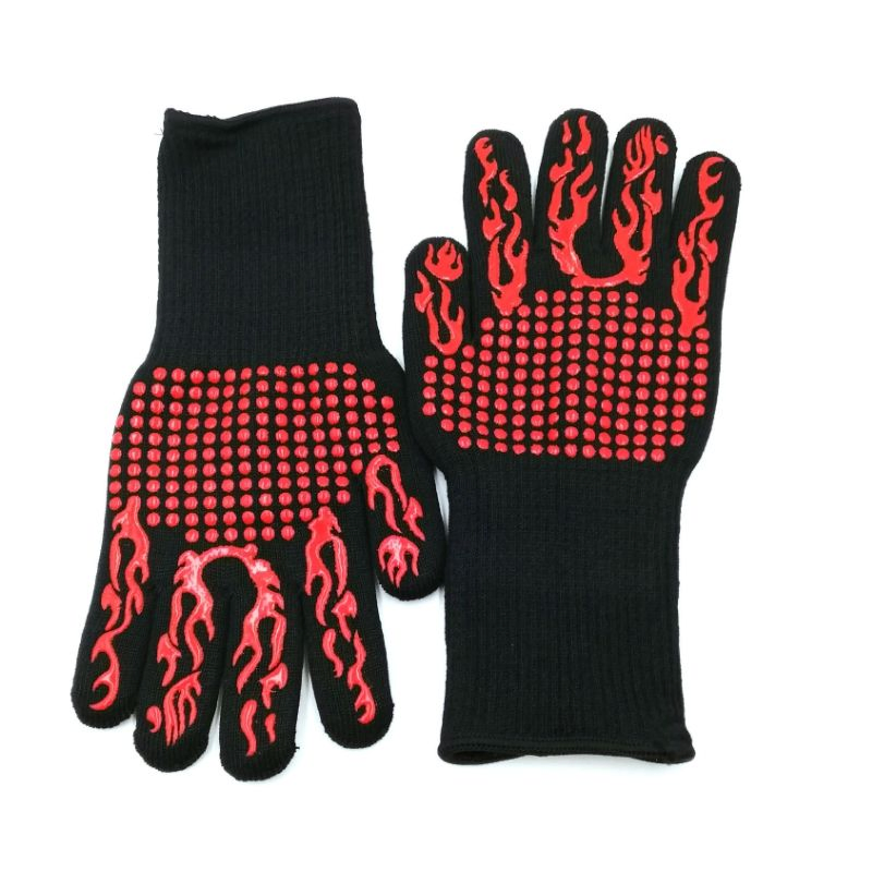 Heat Resistant Gloves BBQ High Temperature Gloves Kitchen Mitts for for Barbecue Cooking Baking Cutting