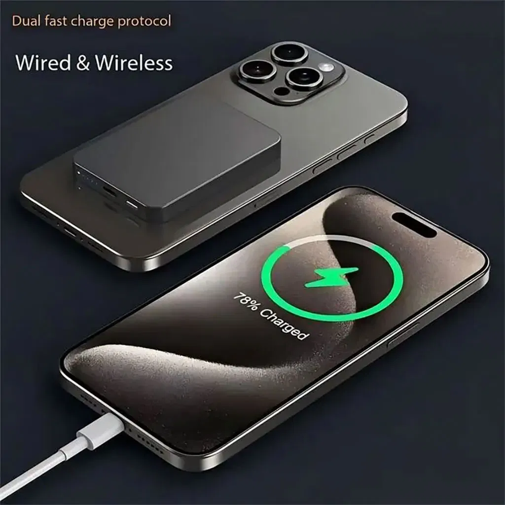 Aluminum Alloy 5000mAh Portable Small Size Magnetic Wireless Fast Charge Power Bank for Cellphone Low Battery Emergency