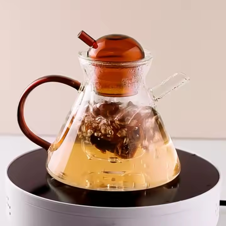 Home Use Light Luxury Scandinavian Tea Set Heat Resistant Glass Teapot Fruit Flower Teapot Cup Set