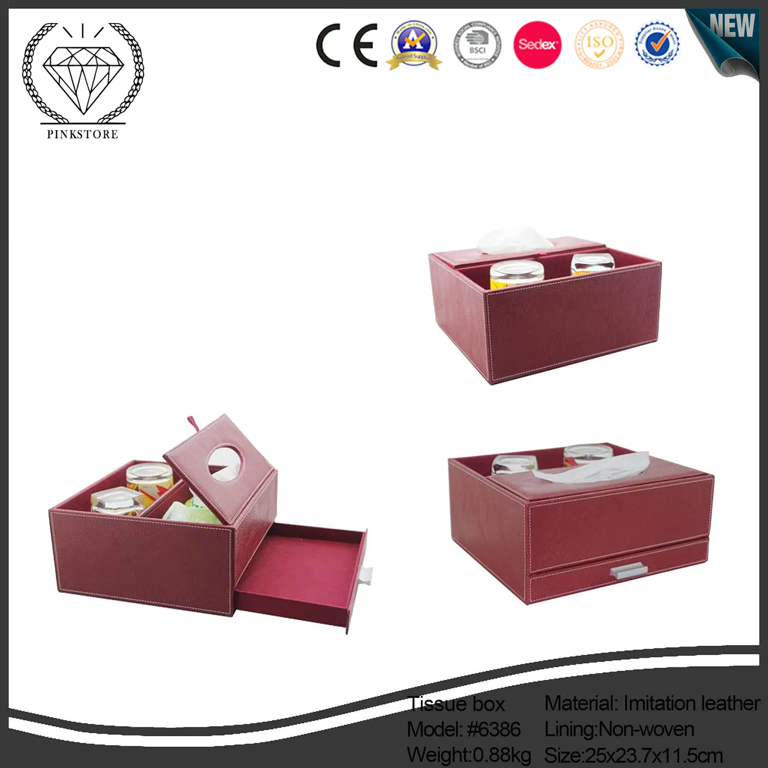 2025 Pink Store Newest Design High Quality Facial Tissue Paper Box Leather Napkin Holder Waterproof Leather Tissue Box Cover for Bathroom/Hotel