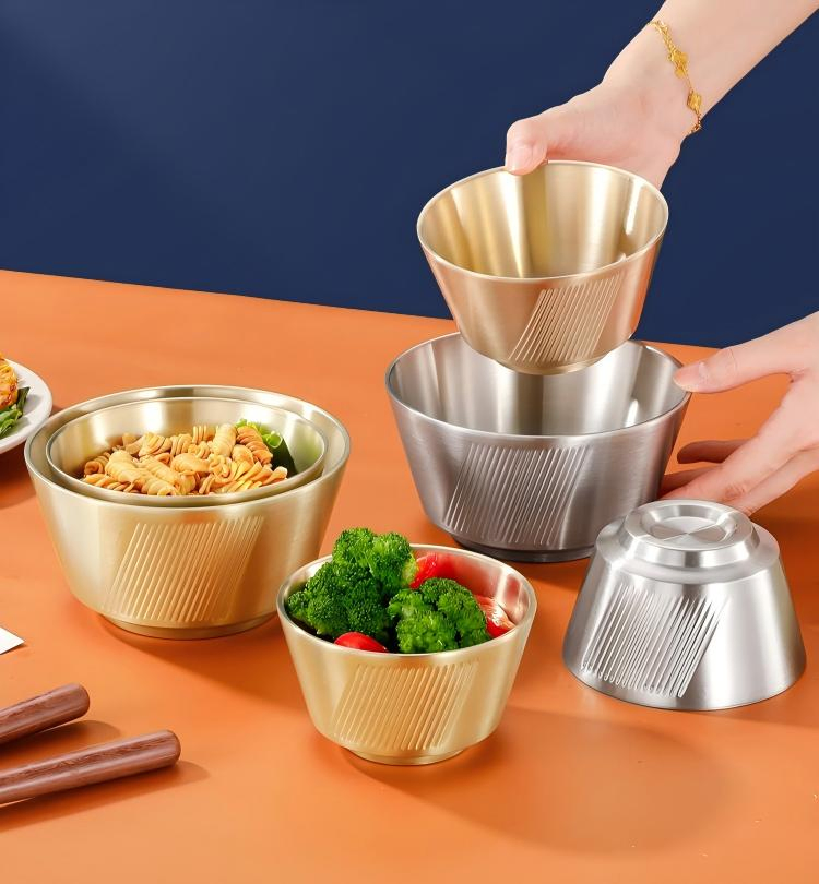 304 Stainless Steel Texture Bowl Gold Silver Soup Salad Rice Bowl