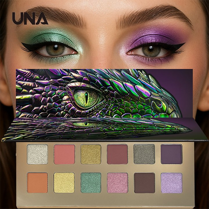 12-Color Lizard Eye Eyeshadow Palette Waterproof Liquid Pressed Pigments with Metallic & Matte Reptile Tones