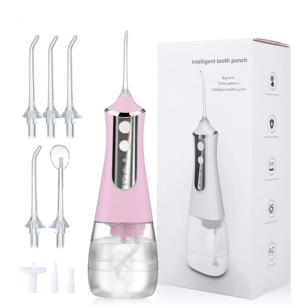 Jssan Portable Water Flosser 300ml Oral Irrigator 5 Mode 5 Nozzle Pulse High Pressure Oral Cleaner Toothbrush