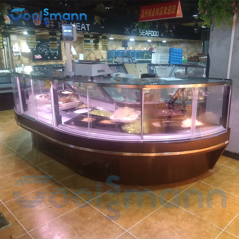 Commercial Supermarket Delicatessen Display Glass Door Chiller Meat Chiller Fridge Butcher Service Counter