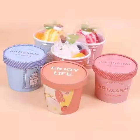 Custom Packaging Recyclableice Cream Container Paper Cup with Lids