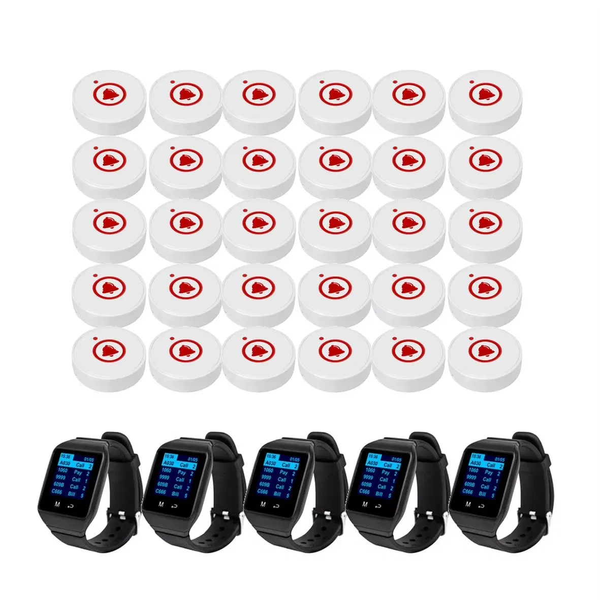 Catel Restaurant Pager System 5 Watches 36 Buttons Waterproof for Hospital Clinic