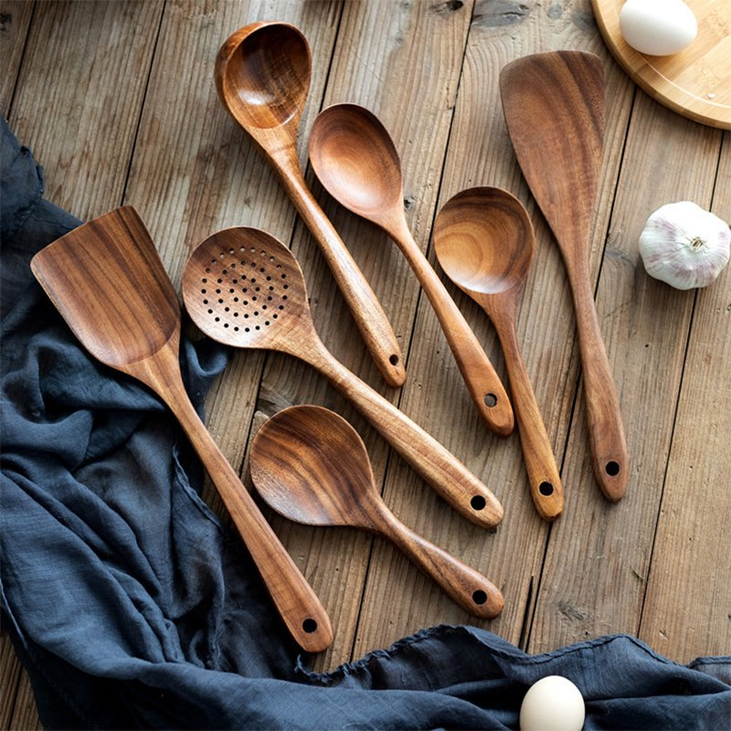 Kitchen Tools Accessories Nonstick Natural and Healthy Acacia Wood Kitchen Cookware Utensils Set Cooking Utensils