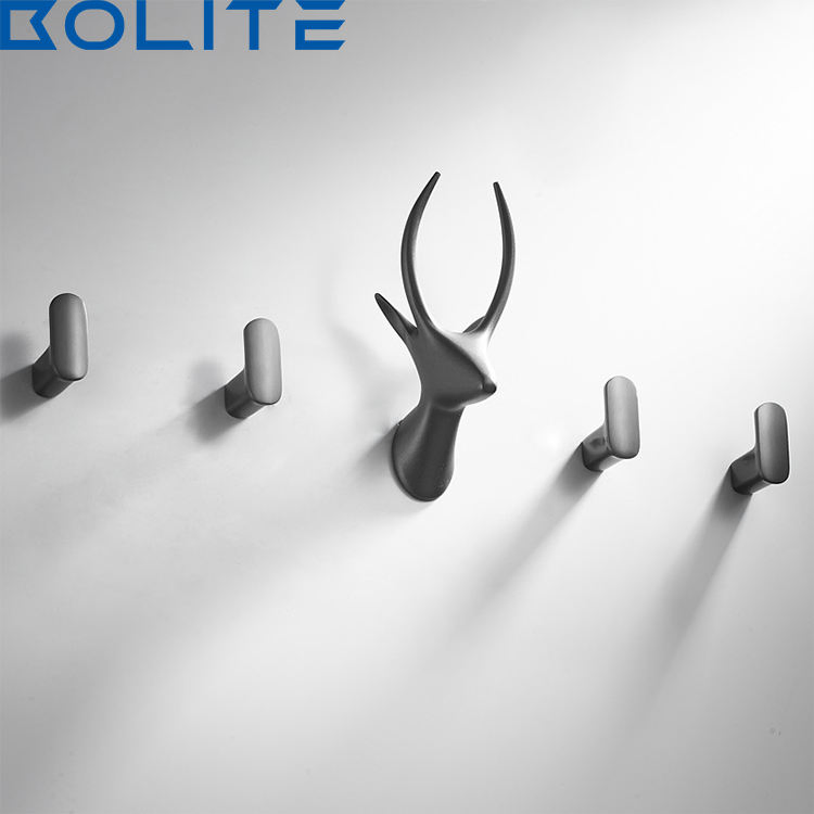 Metal Deer Head Decorative Hooks Gunmetal Gray All Brass Hooks Living Room Bedroom Towel Bathroom Coat Hooks