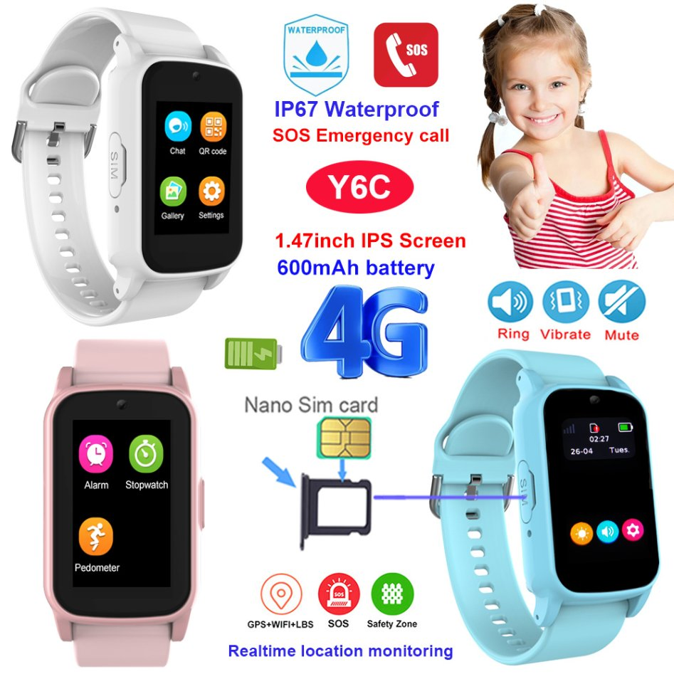 Детские умные часы GPS Y6C с SOS-вызовом и водонепроницаемостью IP67